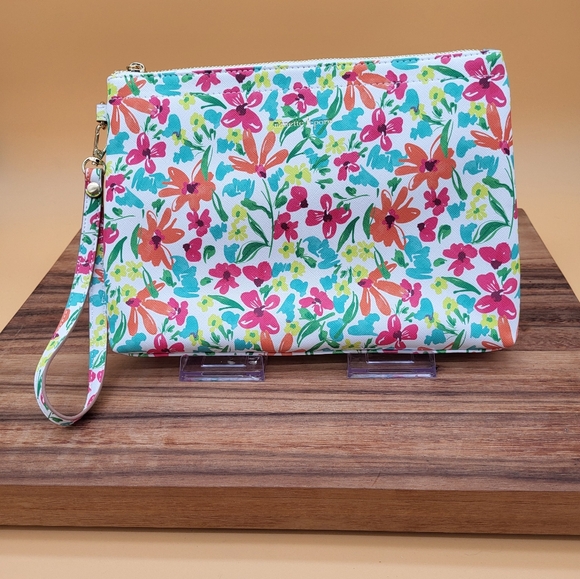 Nanette Lepore Large Floral Clutch/Cosmetic Pouch, Detachable Strap, Like New - Picture 5 of 8